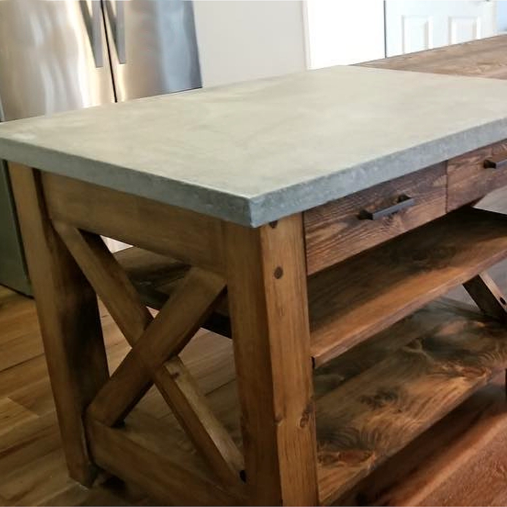 kitchen island with butcher block stone top