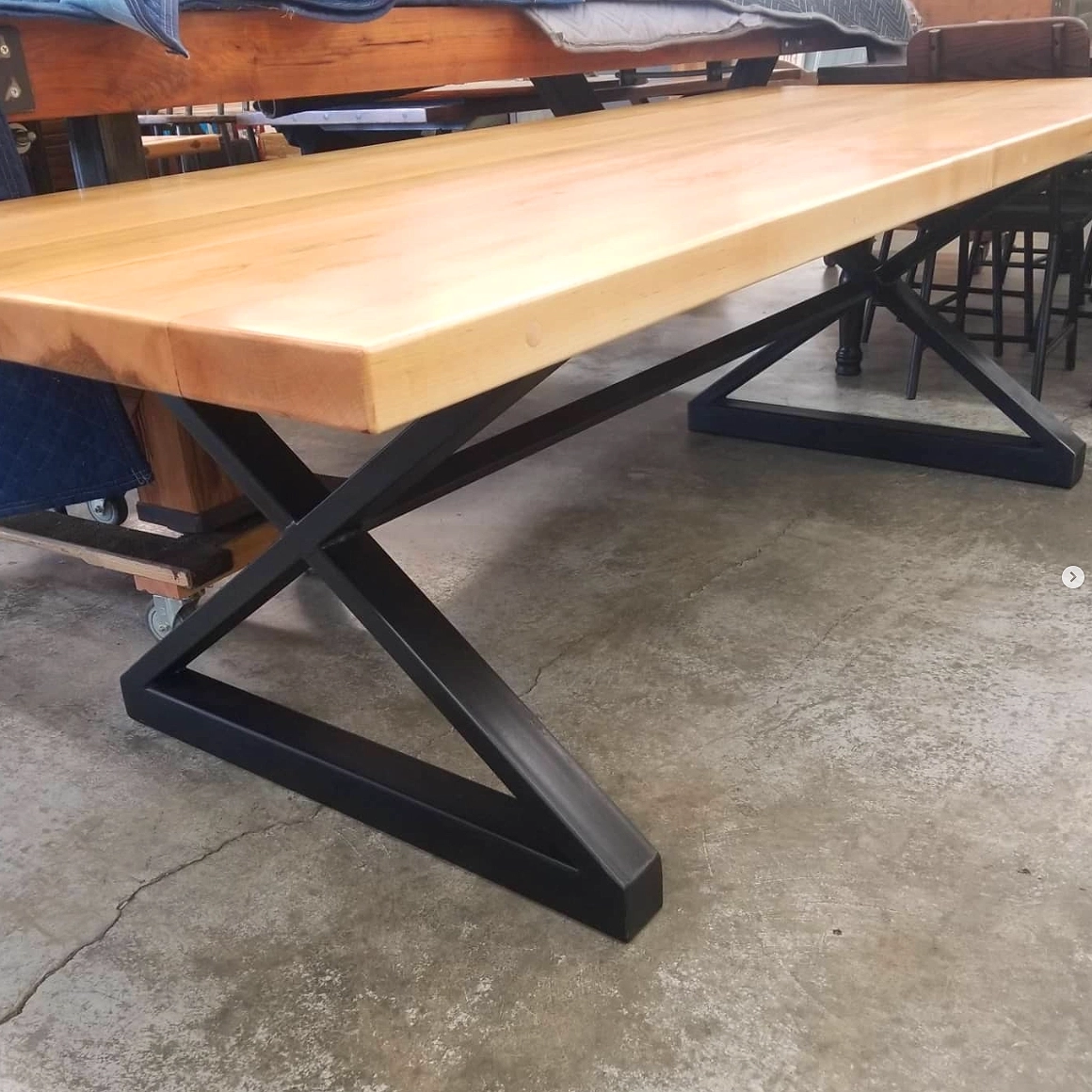 wood top table with metal base