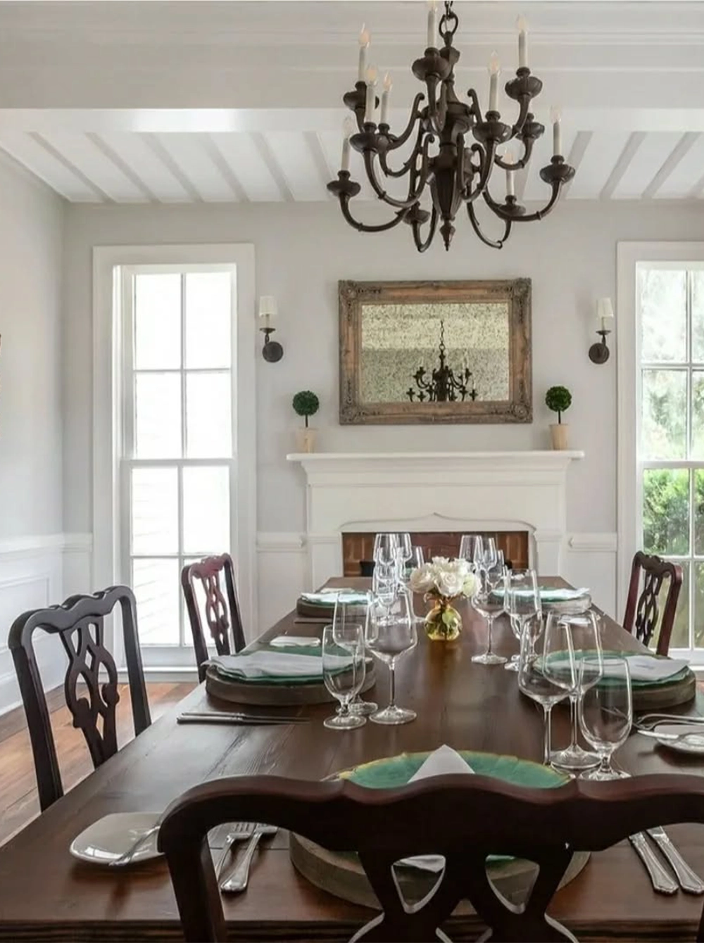 wood dining table with custom made seating