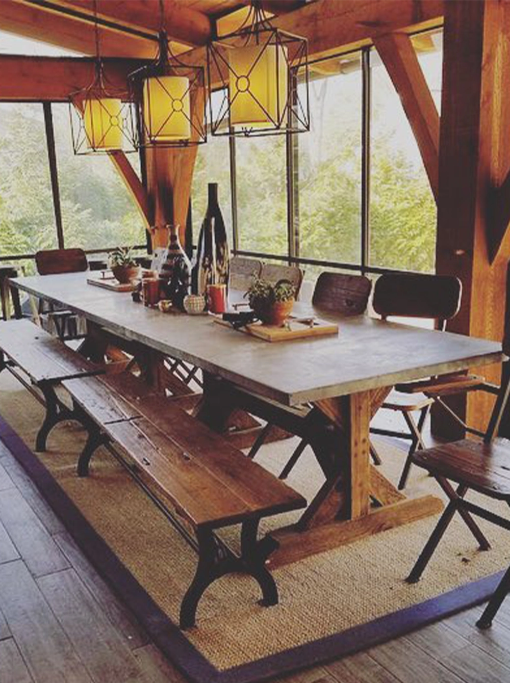 outdoor wood table with bench seating