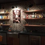 wood top counter & bar with wood shelving