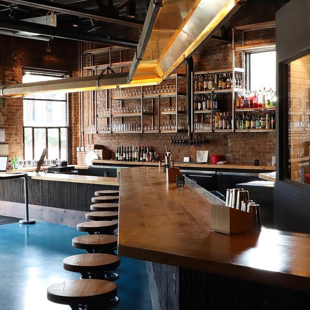 High-end wood top counter & bar with round seating