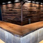 high-end basement bar and counter with metal and wood