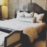 Handmade rustic wood bed and headboard