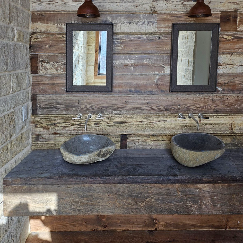 double sink vanities with rustic wood