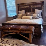 Custom bed and headboard made of wood and leather