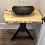 Live edge vanity with black sink