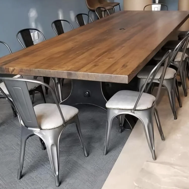 conference room or dining table with metal chairs