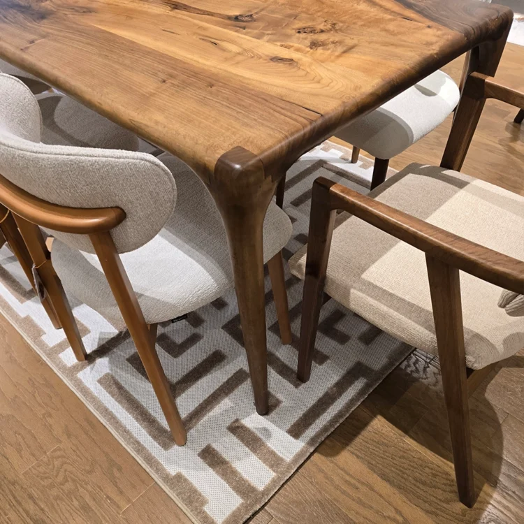 vintage style wood dining table with chairs