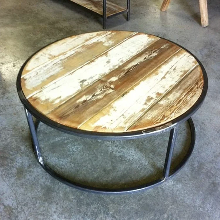 round wood and metal coffee table