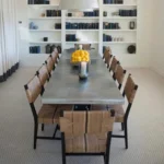custom metal top dining room table with wicker chairs