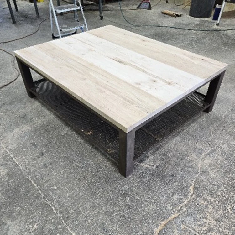 large living room wood and metal coffee table