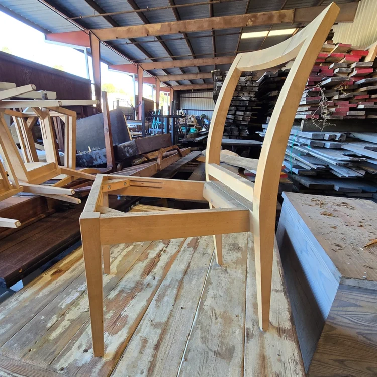 wooden dining chair being built