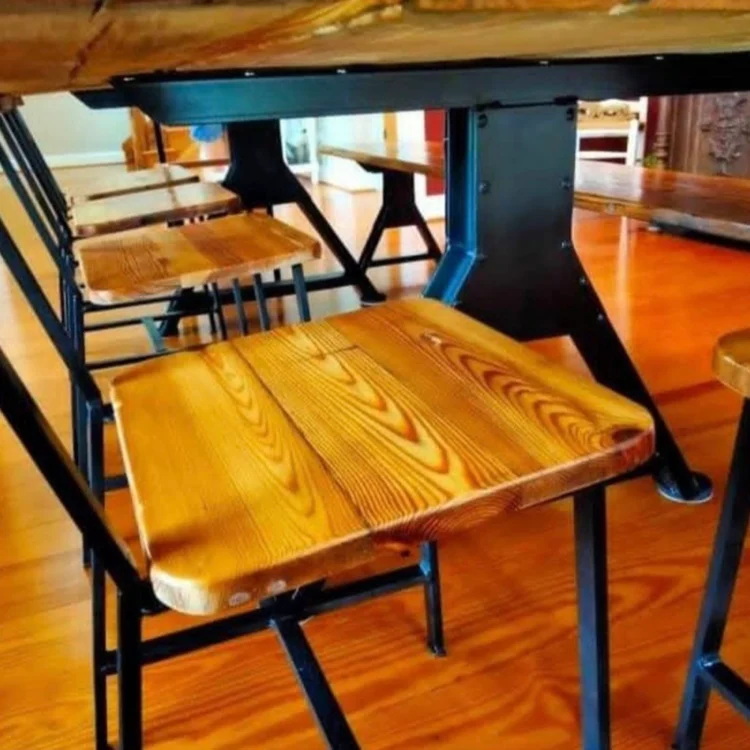 wooden chair with metal frame in dining room