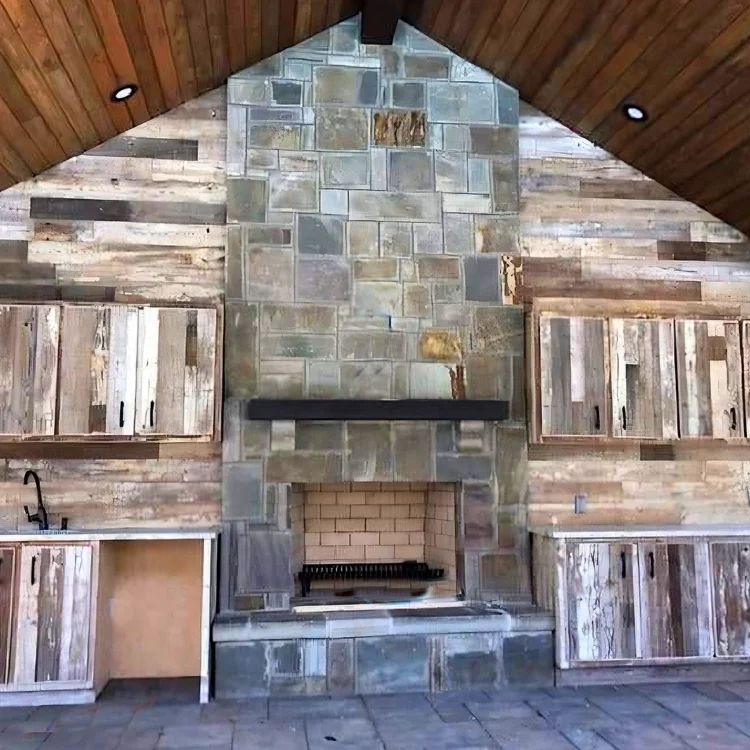 rustic outdoor entertainment with kitchen