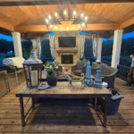 side table on covered porch