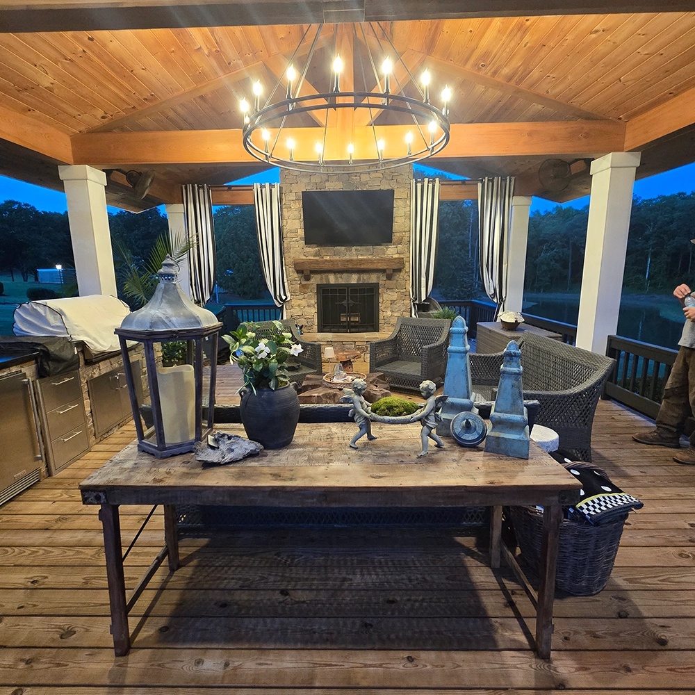 High-end outdoor living space with custom seating