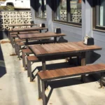 picnic style tables for outdoor seating at a restaurant
