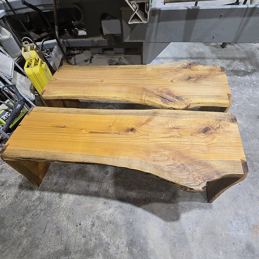 Live edge outdoor seating benches