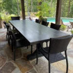 Beautiful wood and metal table for outdoor seating